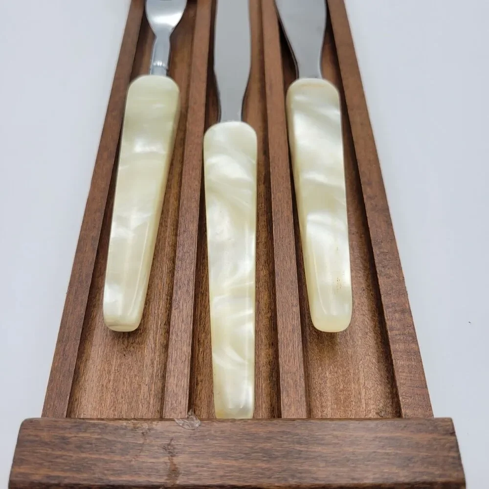 1960's TOWN & COUNTRY Carving Set Mother of Pearl Fleetwood Set of 3 vintage
